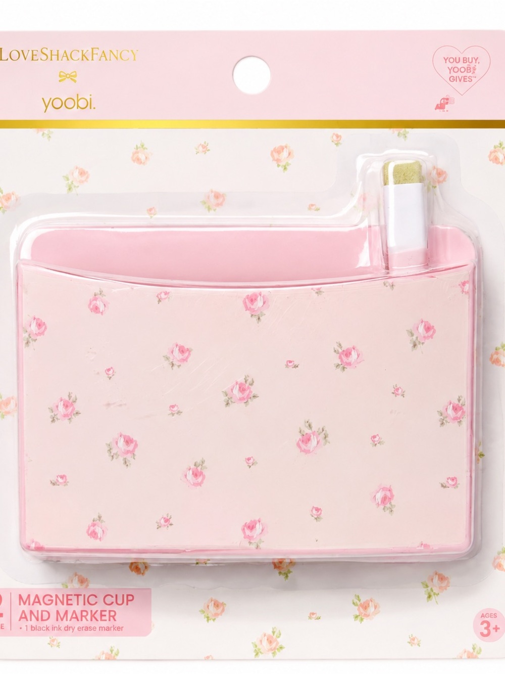 Loveshack Fancy Yoobi Pink Floral Magnetic Cup with Dry Erase Marker
